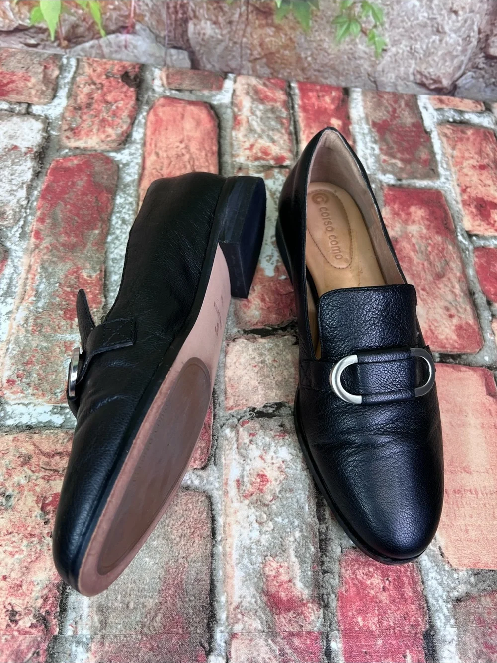 CORSO COMO Black Leather Quiet Luxury Minimalist Loafers with Silver Buckle, 7.5_15